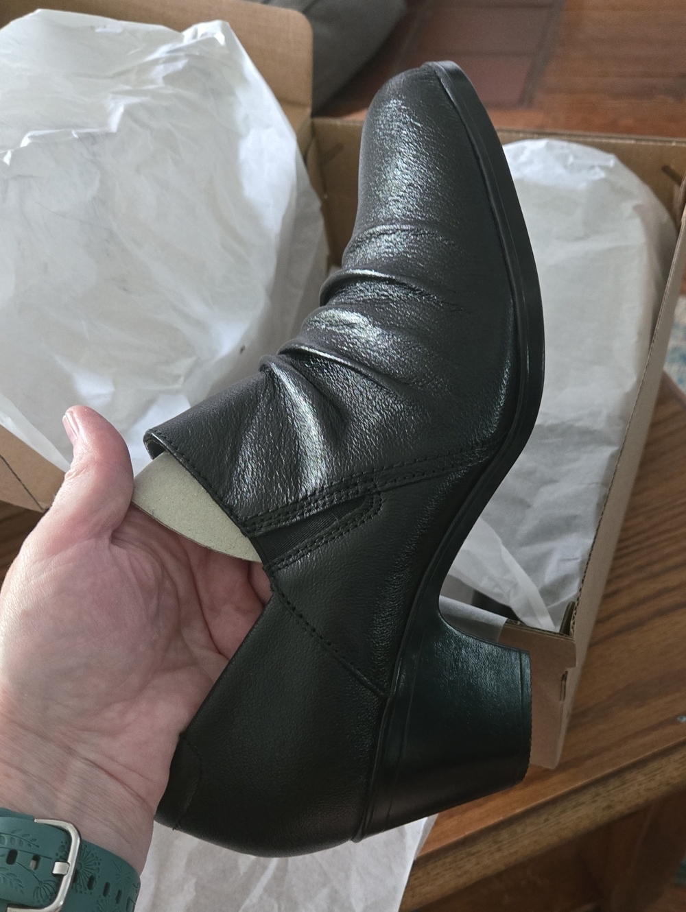 Black Leather Low Heel Ankle Shoes